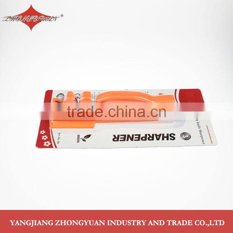 Precision edge 2 stage knife or scissors sharpener with full length safety handle