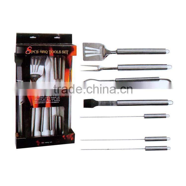 8pcs stainless steel bbq tool set with color box package
