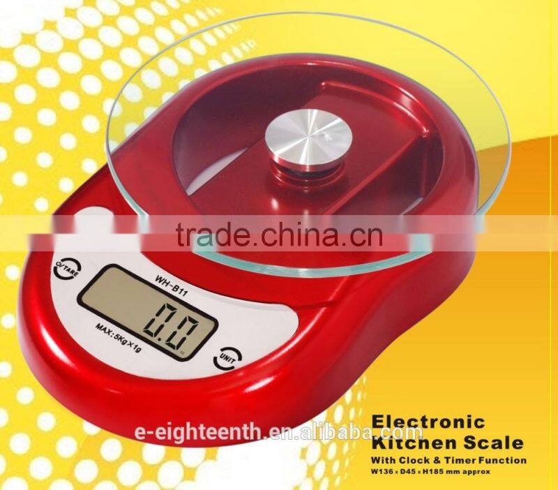 2016 new arrival hot sale 5kg 5000g/1g Digital Kitchen Scale Diet Food Weight Clock Countdown Alarm