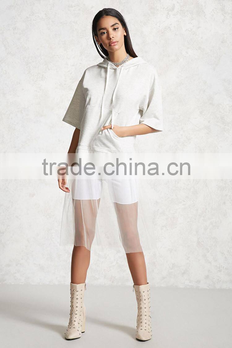 Ladies Hoodies Hoody Latest Design, 3/4 Sleeve French Terry Hooded sweater Mesh Hooded Tunic Fashion Clothing 2017 New Arrivals