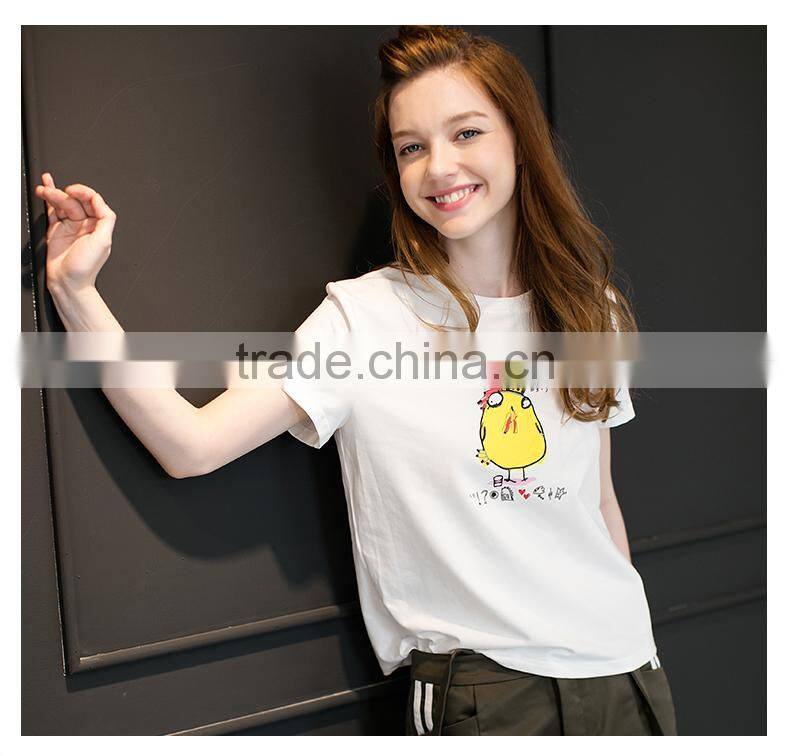 Custom Cotton Printing T shirts Cartoon White O-neck T shirt Women