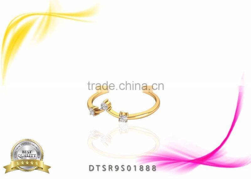 14kt Gold Plated Three Stone CZ Stud Ring