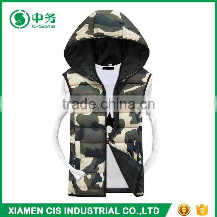 Latest Product Fujian Brand Mens Winter Camo Padded Down Vest with Hood