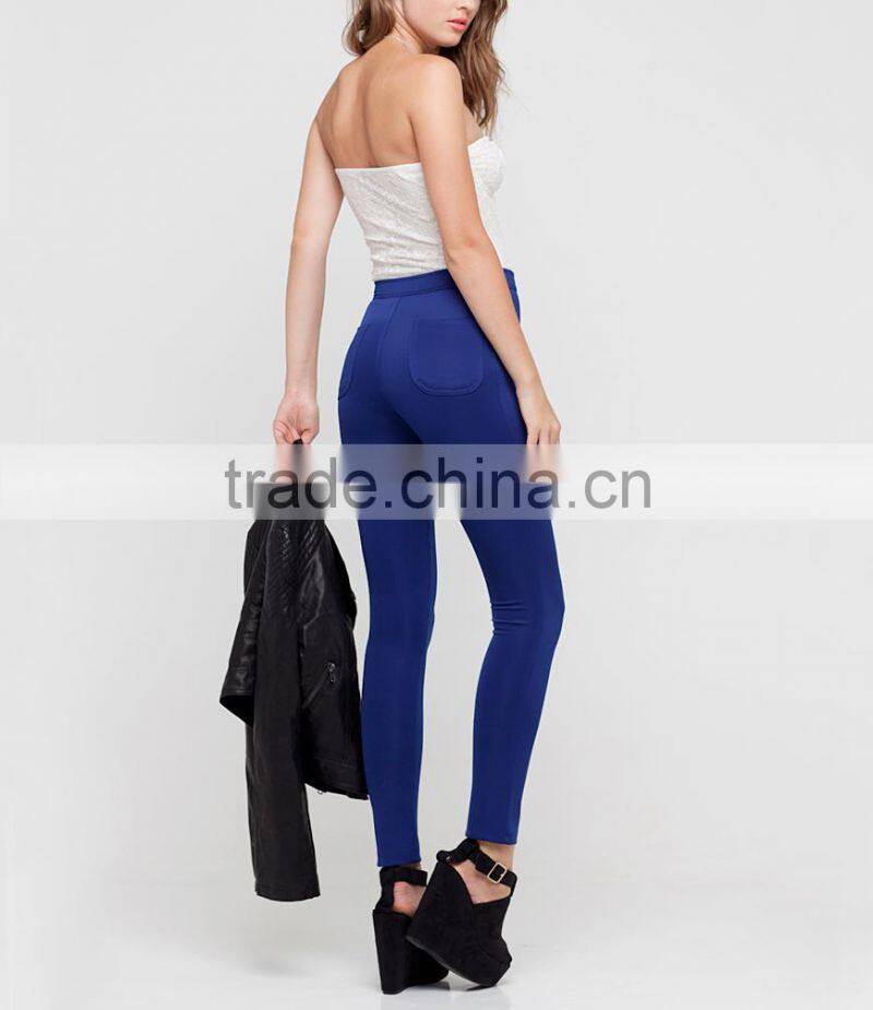 High Waist Pants Royal Blue Sexy Skinny Pants Party Shiny Legging Long trousers 100% Polyester
