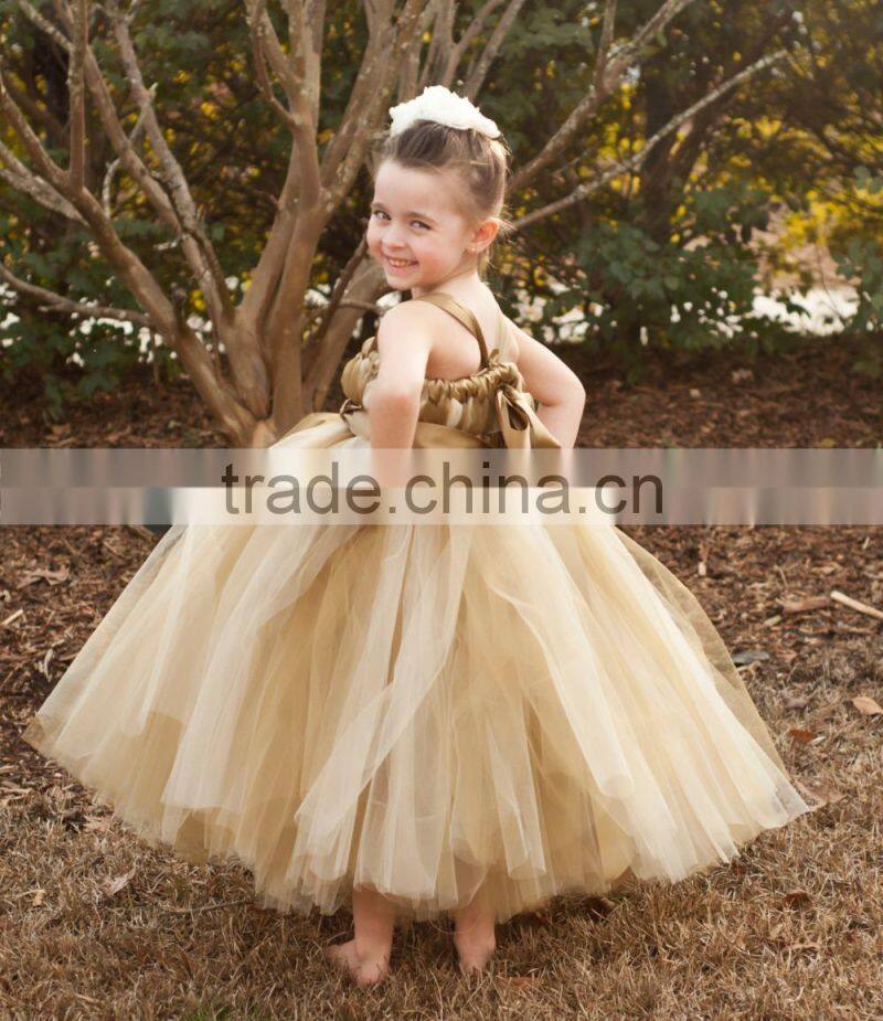 Empire Waist With Satin Sash Champagne Gold Layered Lace Flower Girls Christmas Party Prom Tutu Wedding Dress