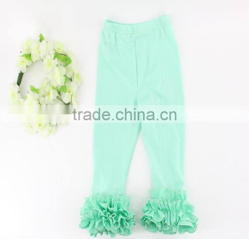 Children's Boutique Clothes Solid Color Cotton Icing Pants Girls Kids Triple Ruffle Leggings
