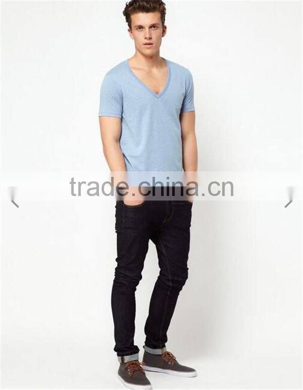 Clothing manufacturers custom mens deep v neck t-shirt