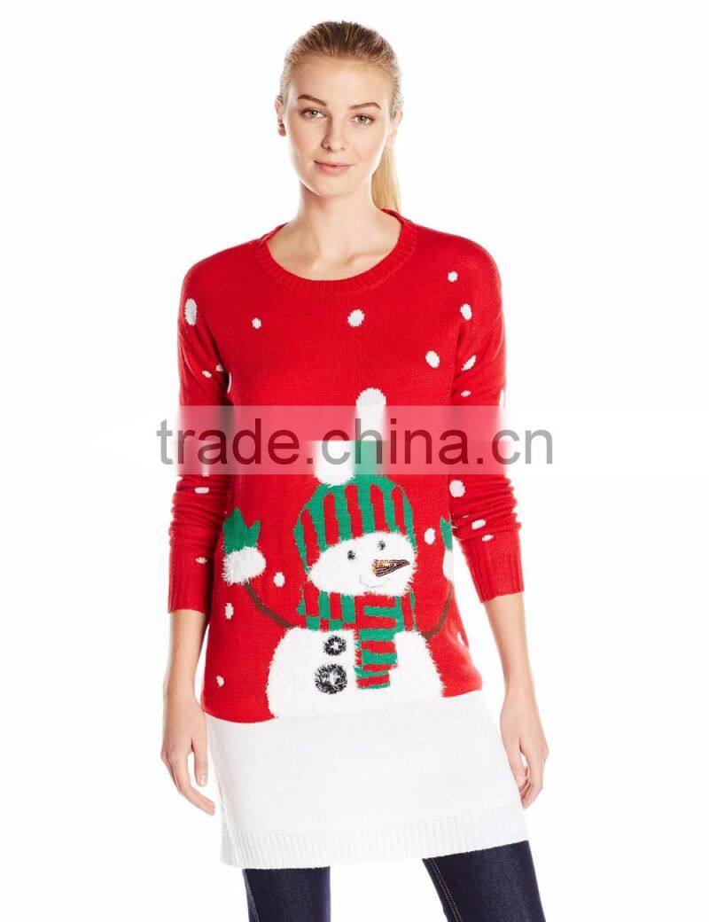 Women Red Sweater Cute Snowman Pattern Christmas Sweater