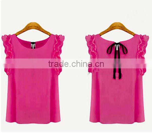 Manufacture Woman Chiffon polyester Blouse shirts Sleeveles Sexy Casual Tops Clothings
