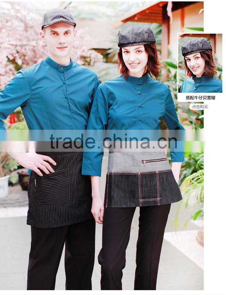 Juqian wholesale Cheap 3/4-sleeve quality green waitress uniform pattern sets