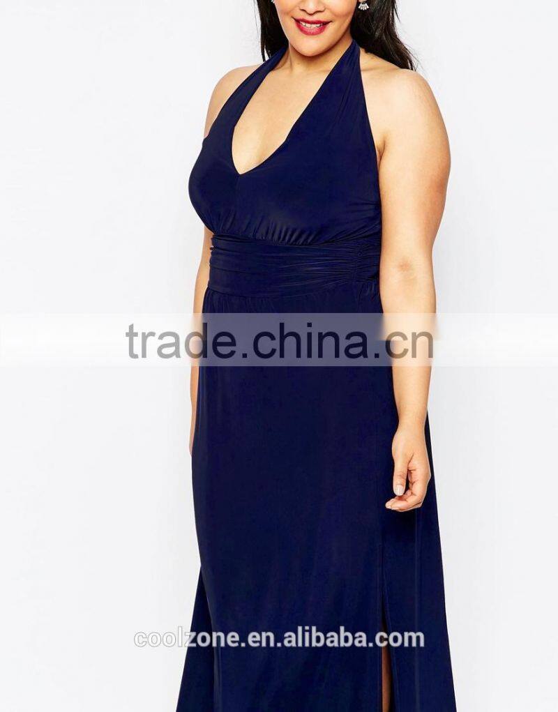 Sexy halter neck bodycon fit plus size evening dress for fat women