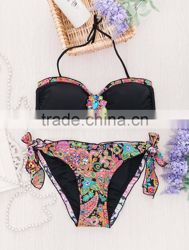 Bohemian clothing crystal rhinestone bikini set