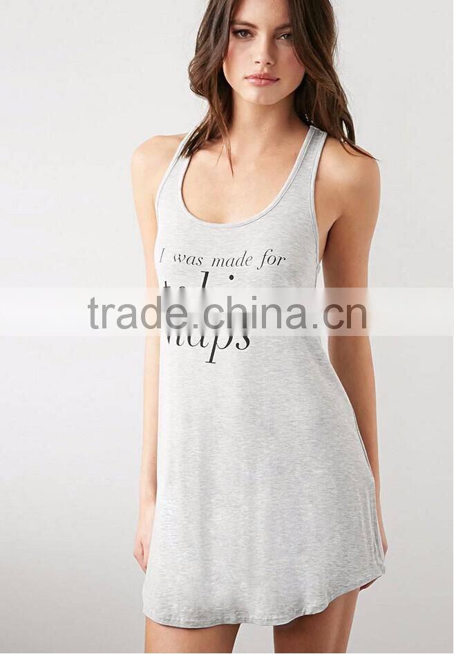 2016 Unlined sleeveless custom print racerback sleeping women dress night dress