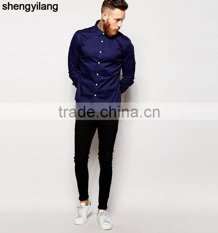 High quality guangzhou cotton shirt, custom men tight-fitting long-sleeved shirt wholesale