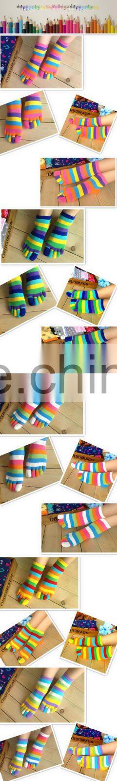 Creative cute cartoon toe socks women socks cotton candy color rainbow stripe socks