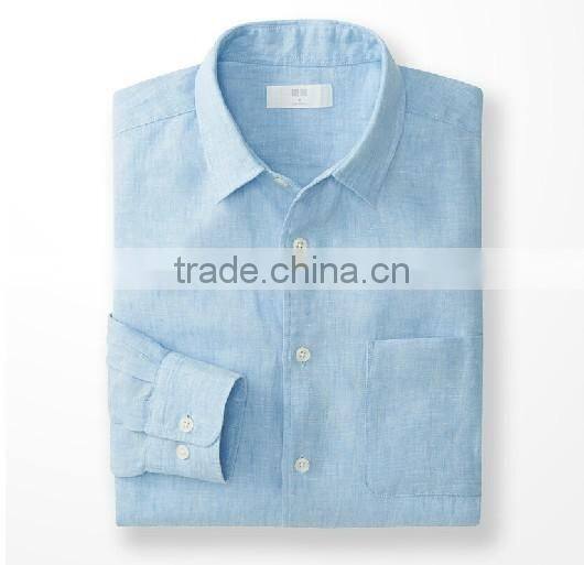 latest fashion formal left chest pocket men hemp linen shirt