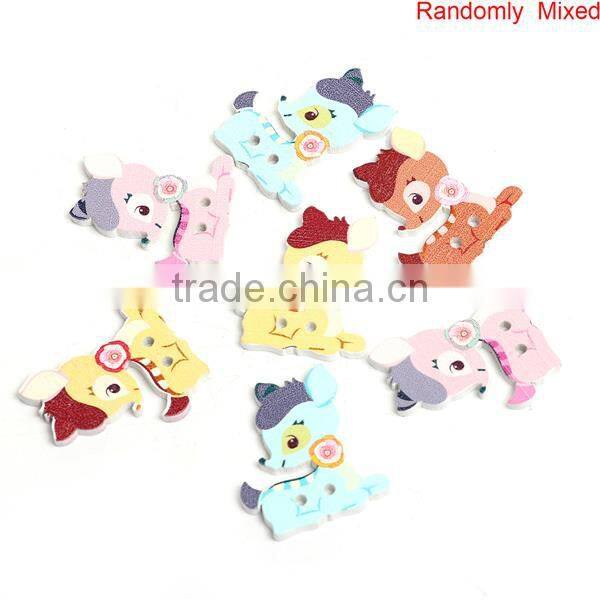 Wood Sewing Buttons Scrapbooking 2 Holes Deer Animal At Random Flower Pattern