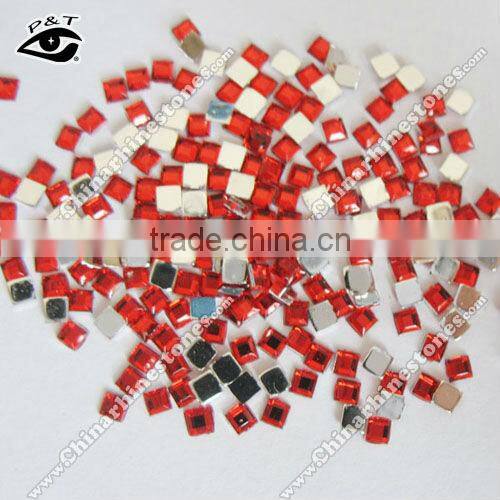 Acrylic rhinestone flat back square shape red color for nail dress craft decoration