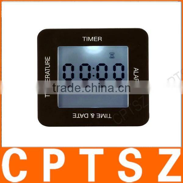 Multi-functional Digital 4 Sided Rotating Alarm Clock Timer Calendar Display Time Date Temperature