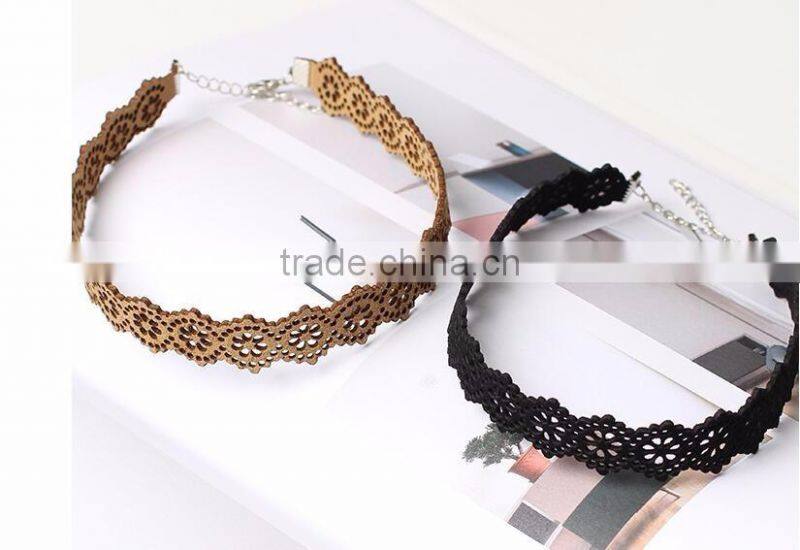 Hot Choker Fashion Korea Velvet Hollow Laser Caving Flowers Collar Choker Womens Suede Flower Laser Cut Necklace Jewelry