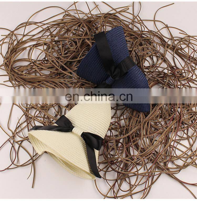 Summer Pure Colour Large Eaves Straw Hat Foldable Sunshade Hat