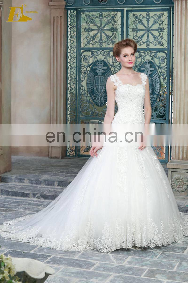 ED Elegant Sweetheart Lace Straps Mermaid Beaded Appliqued Wedding Dress Bridal Gown