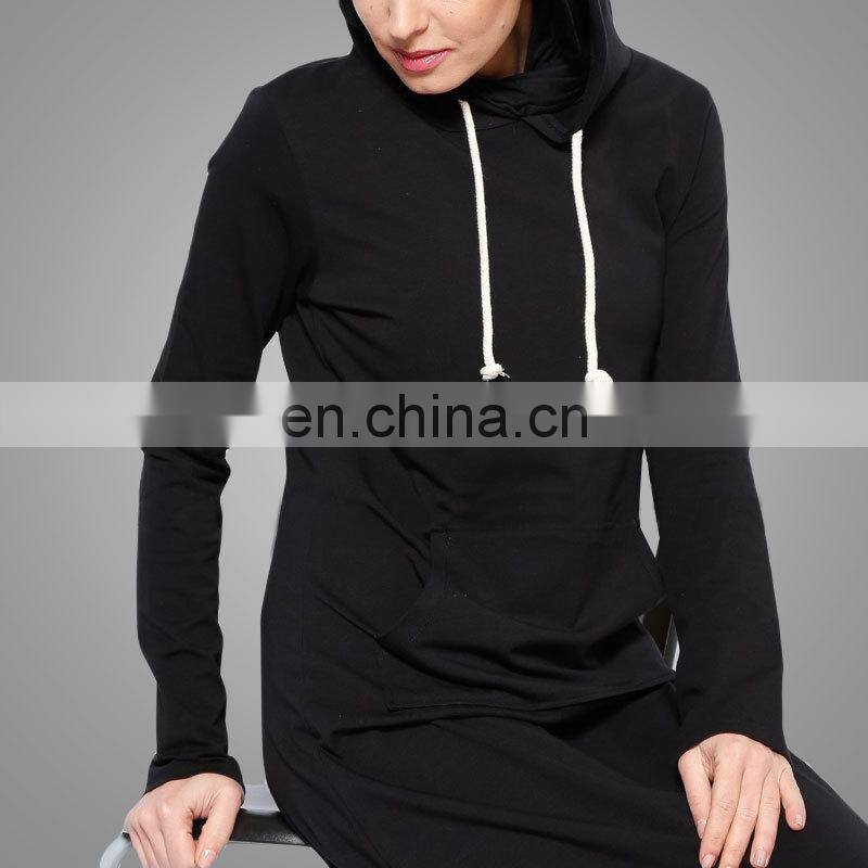 High Quality Muslim Sportwear Design Islamic Sport Dress Black Hoodie With Hood Women Sport Sweater Dress