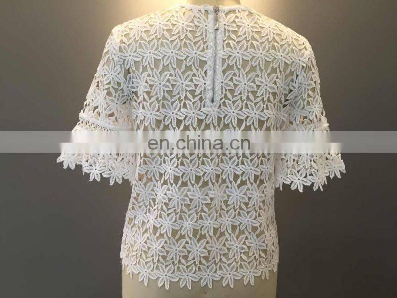 All lace back zipper half sleeve ladies tops