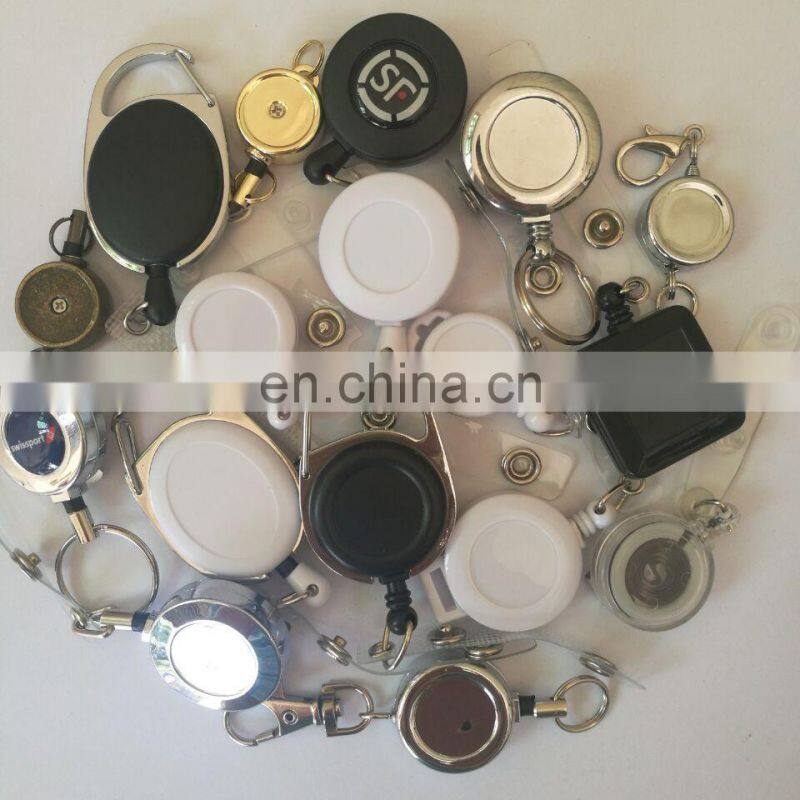 silver color heavy duty metal badge reel with steel cord