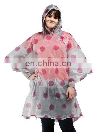 Overall printing Transparent Emergency PVC Reusable Rain Hooded Poncho