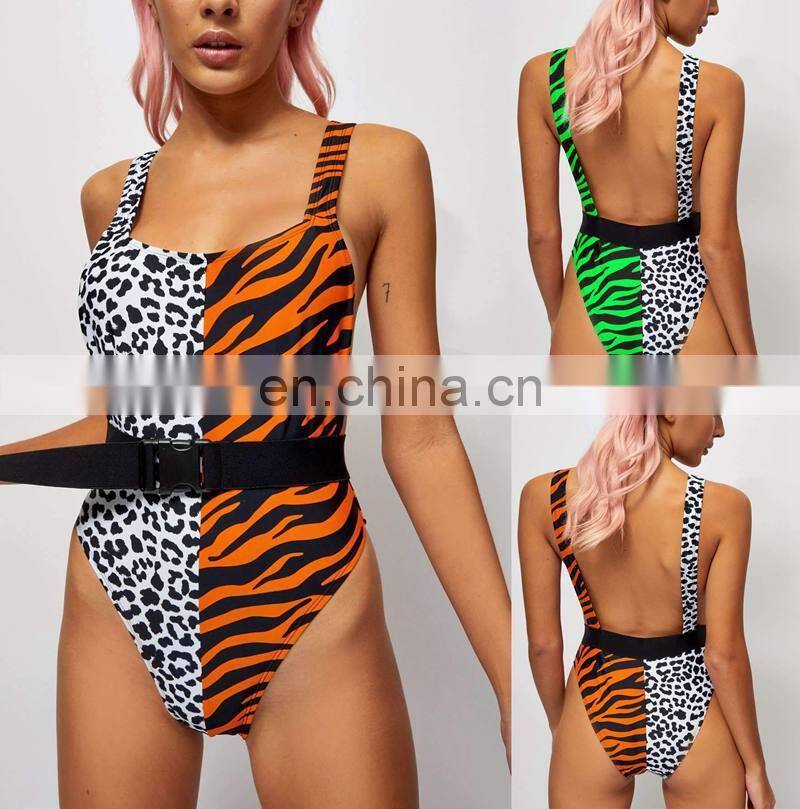2019 Brown Tiger Leopard Print Sexy One Piece Swimsuit Women Push Up Swimwear Summer BeachWear Bathing Suit Monokini Bodysuit