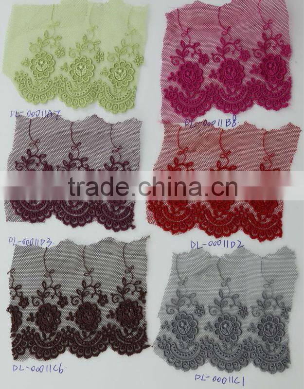 Elegant sky blue color polyester embroidery lace trimming