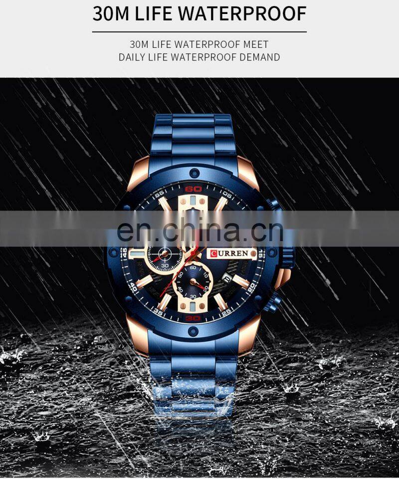 CURREN 8336 Men Chronograph Quartz Fashion Watches 3atm Waterproof Japan Movt Stainless Steel Big Dial Wrist Watch