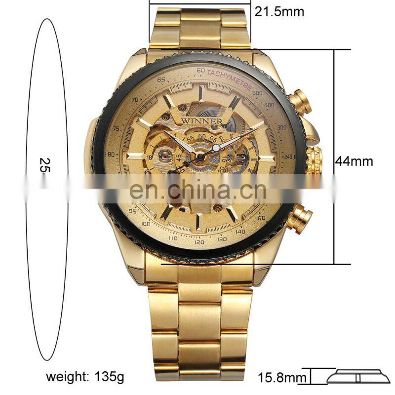WINNER 428 Men Automatic Mechanical Hand Watch Popular Bling Stainless Steel Strap Mechanical Watch