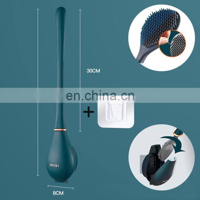 Silicone Toilet Brushes With Holder Set Wall-Mounted Long Handled Toilet Cleaning Brush Modern Hygienic Bathroom Accessories