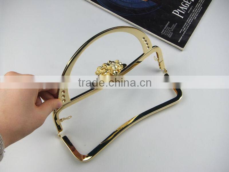 NEW!Top quality high-grade gold metal bag frame for handbag with flower pattern clasp and handle