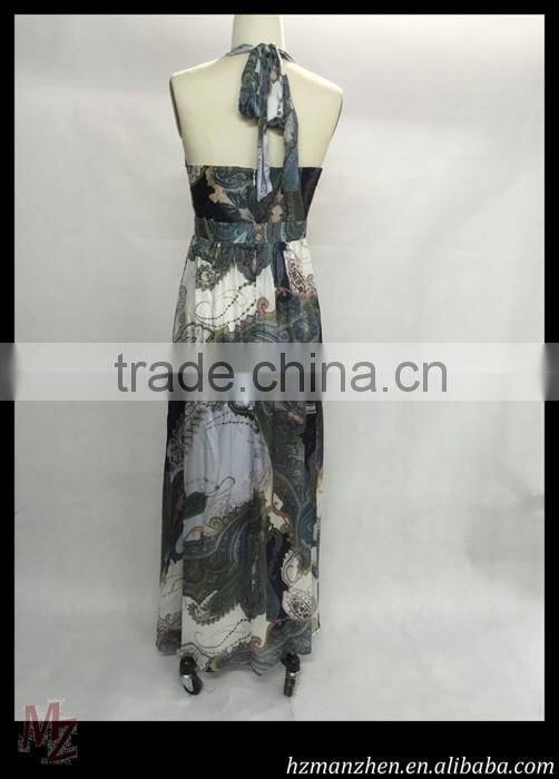 The new 2015 women printing silk evening dress