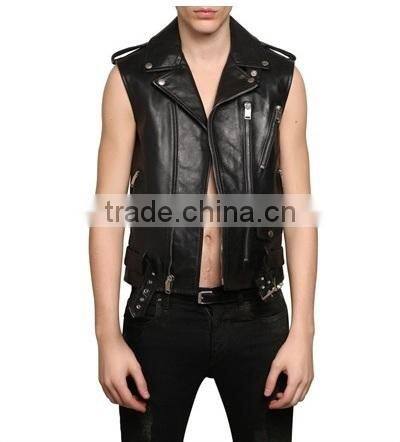 Motorbike leather vest YKK zippers