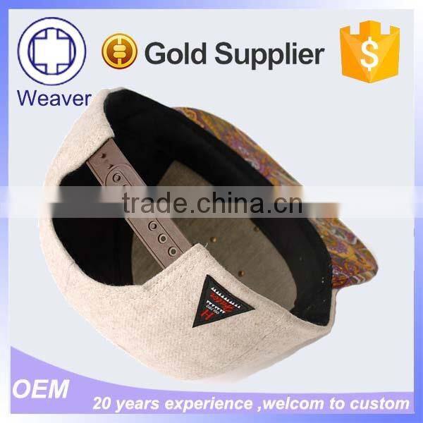 Plain 5 Panel Cap Custom Australian Snapback Cap with Paisley Print Fabric Brim