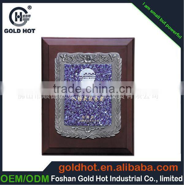 souvenir awards custom wood plaque with metal plate for sale