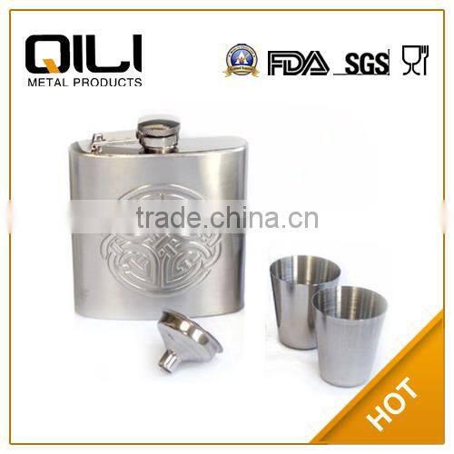 FDA 6oz matt finish jagermeister stainless steel hip flask gift set