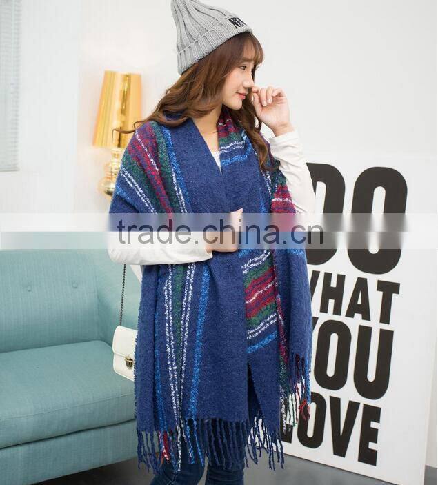 Winter Korean Lady Fashion Tassel Acrylic Plaid Cashmere Scarf Shawl