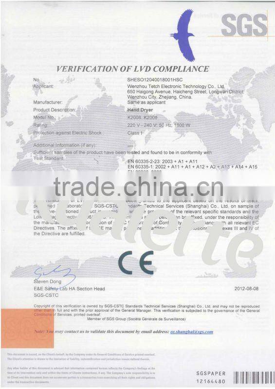 Stainless steel 304 high speed hand dryer