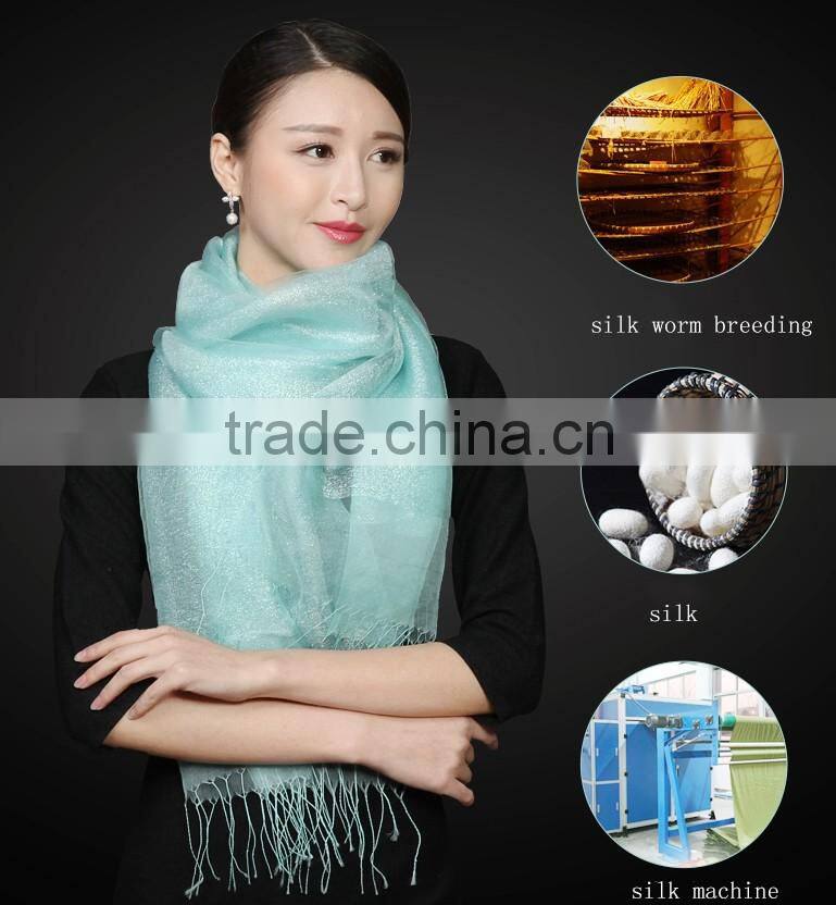 custom design fashionable metal style double-layer organza fabric colorful silk scarf ,silk shawl women made in china wholesale