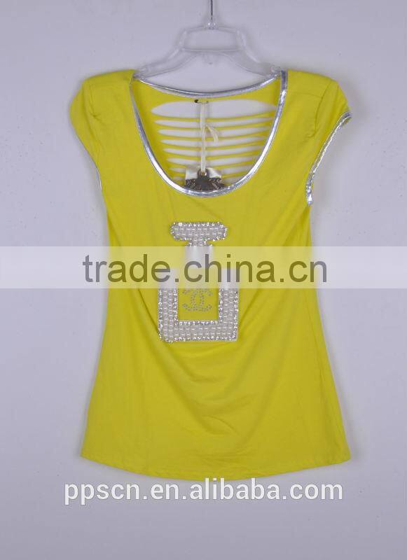 Wholesale round neck sexy tight women t shirt 2015