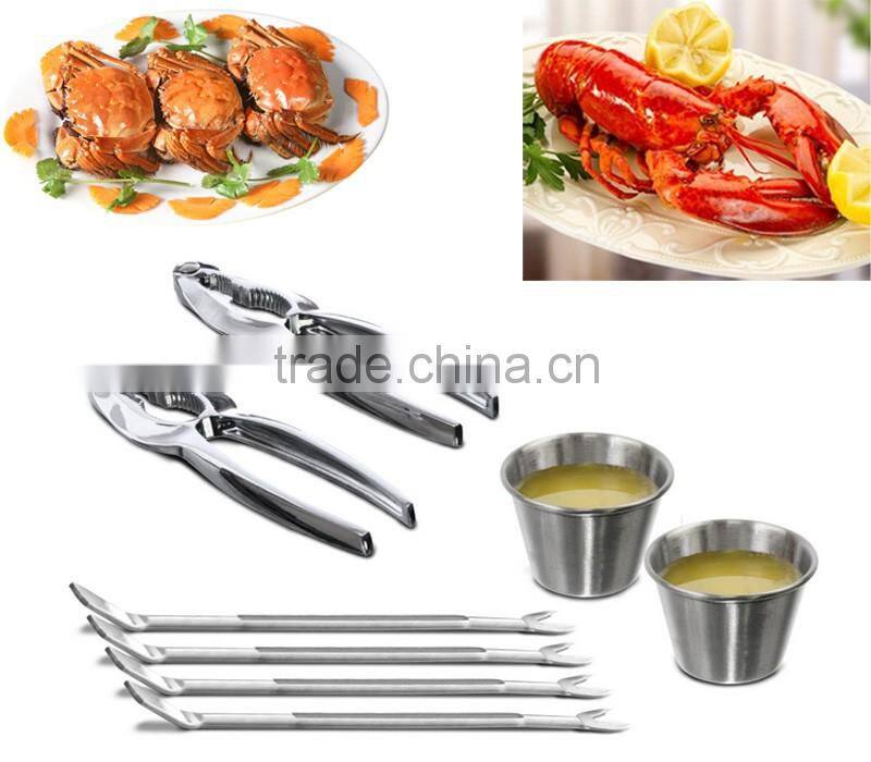 Stainless Steel Seafood Serving Set 8 Piece Included 2 Lobster Crackers ,4 Seafood Forks And 2 Condiment Sauce Cups