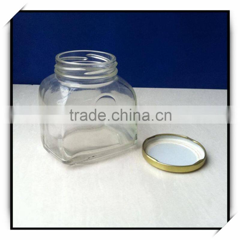 Square glass food storage honey jar with metal lid DH370