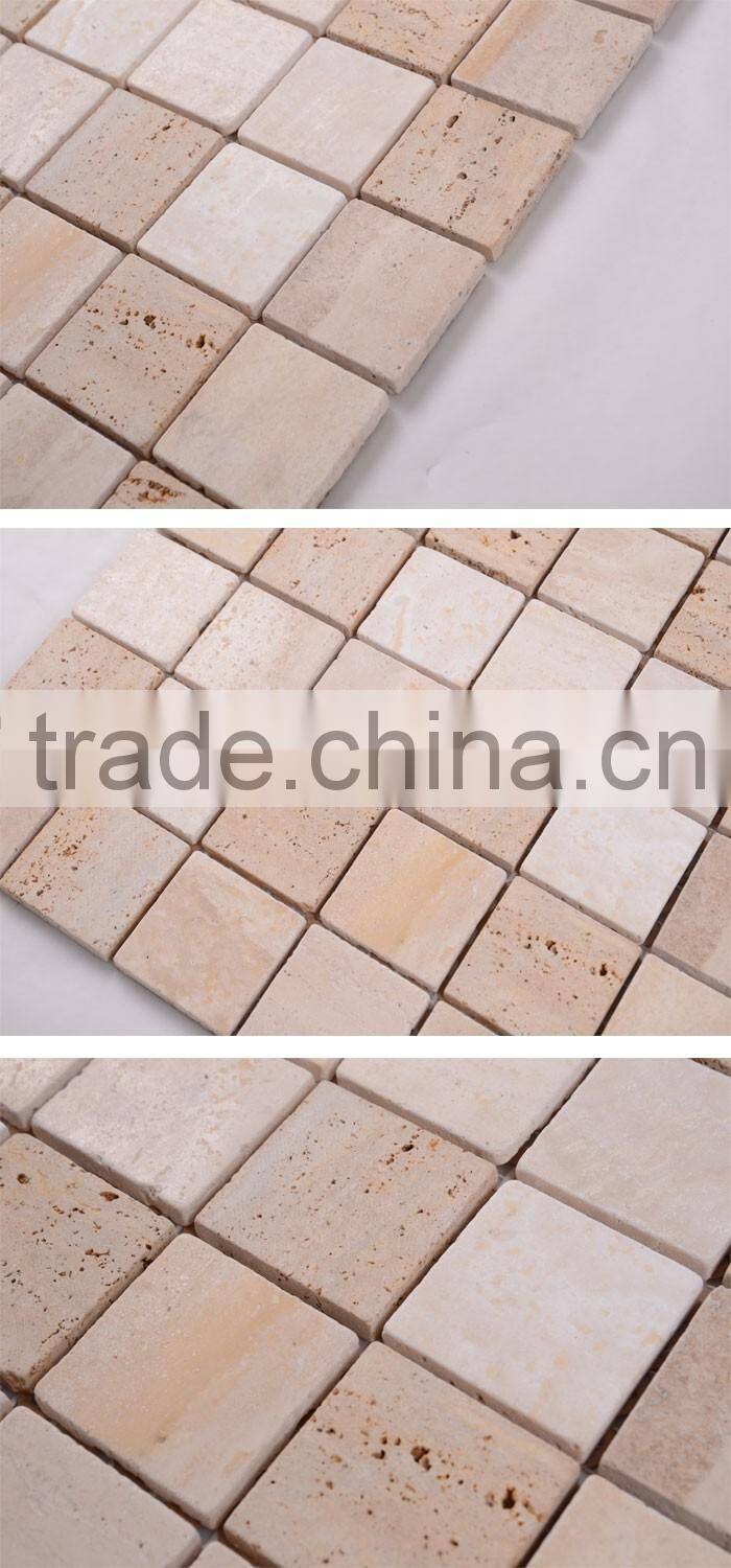 QS015 cream color travertine square shape bath mat mosaic