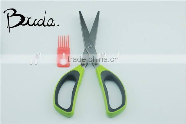 5 blade stainless steel multifunction herb scissor/paper scissors with brush BD-S1623