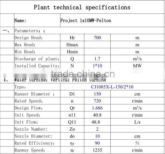 10MW Pelton water turbine/Hydropower water turbina price/Hydropower plant